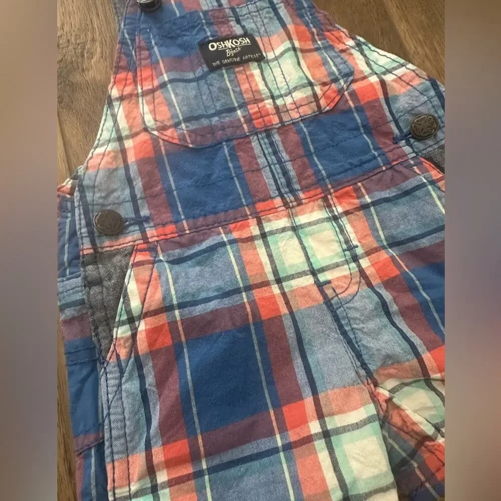 OshKosh B'gosh Colorful Plaid‎ Infant Overalls, Blue, White, Red, Patriotic, 6m
